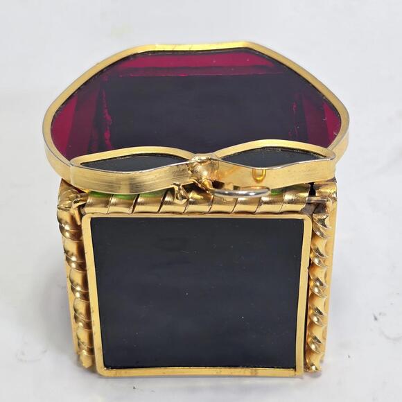 Stained Glass Apple Trinket Box with Gold Trim and Hinged Lid Vintage Decor - Picture 5 of 14